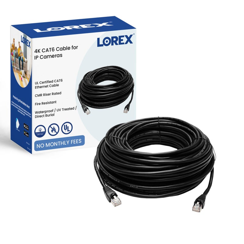 Lorex Outdoor CAT6 Ethernet Cable, for Use with 4K Wired Security Cameras, Weatherproof and Direct Burial Underground, 10GB/Second, 100 Feet (30m) - Image 1